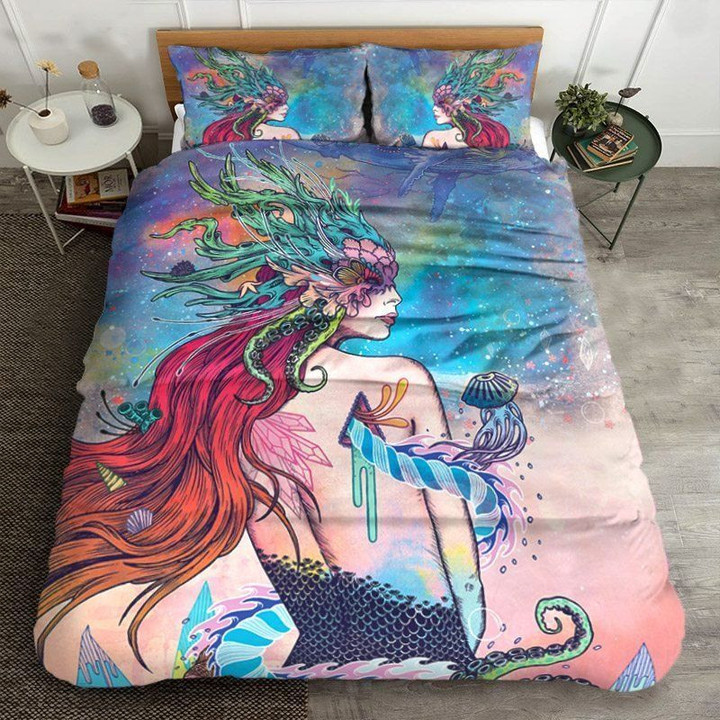 Mermaid In The Ocean Cotton Bed Sheets Spread Comforter Duvet Cover Bedding Sets