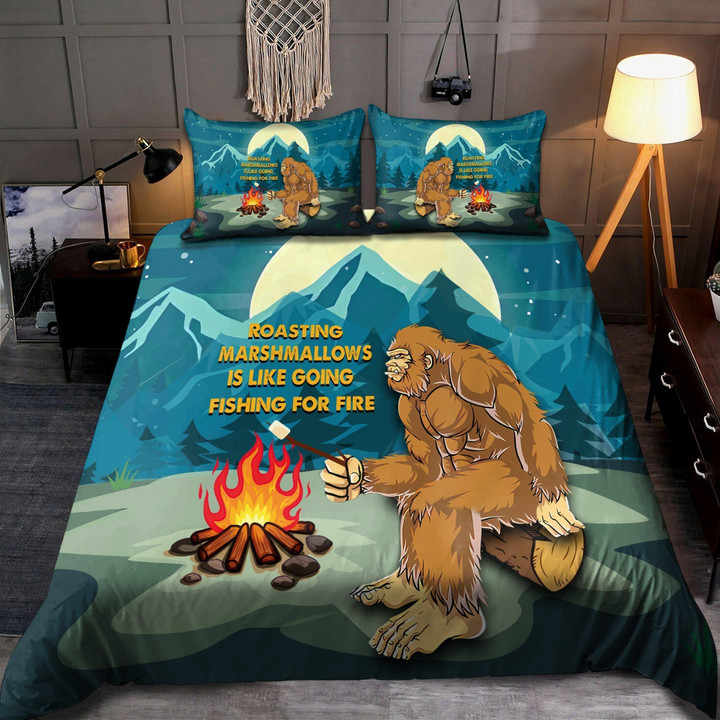 Bigfoot Camping Roasting Marshmallows Is Like Going Fishing For Fire Cotton Bed Sheets Spread Comforter Duvet Cover Bedding Sets