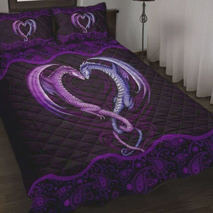 Loving Purple Dragon Cotton Bed Sheets Spread Comforter Duvet Cover Bedding Sets