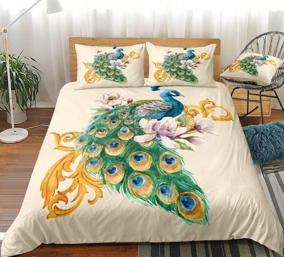 3D Beautiful Peacook With Flower Cotton Bed Sheets Spread Comforter Duvet Cover Bedding Sets