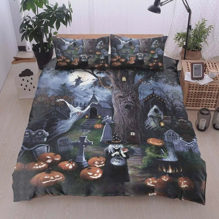 Halloween Witch Ghost Graveyard Cotton Bed Sheets Spread Comforter Duvet Cover Bedding Sets