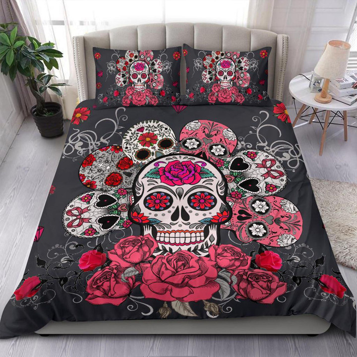 3D Skull With Roses Cotton Bed Sheets Spread Comforter Duvet Cover Bedding Sets