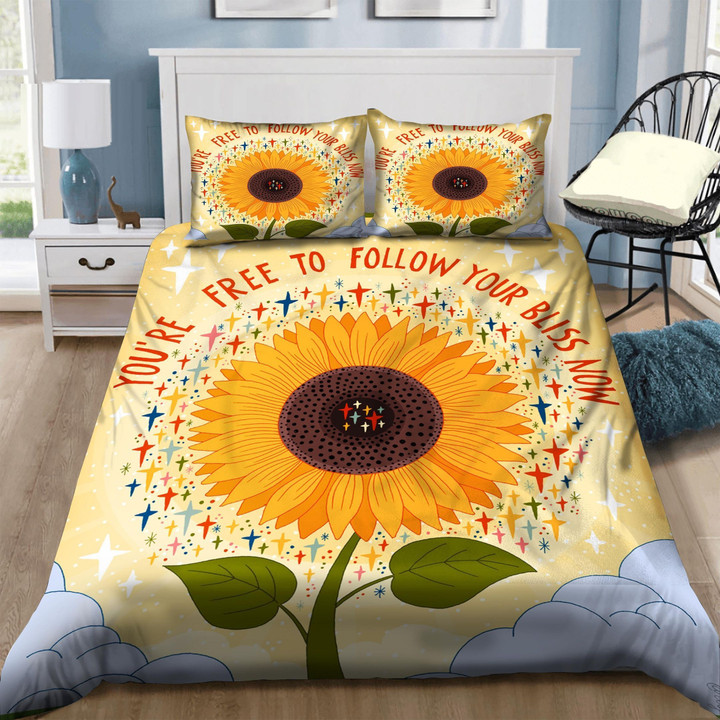 3D Sunflower Youre Free To Follow Your Bliss Now Cotton Bed Sheets Spread Comforter Duvet Cover Bedding Sets