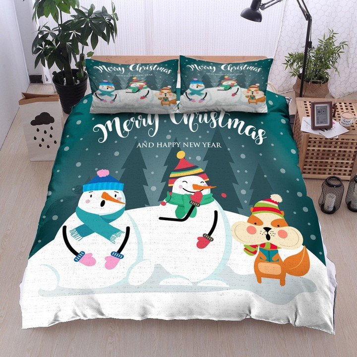 3D Snowman Merry Christmas And Happy New Year Cotton Bed Sheets Spread Comforter Duvet Cover Bedding Sets
