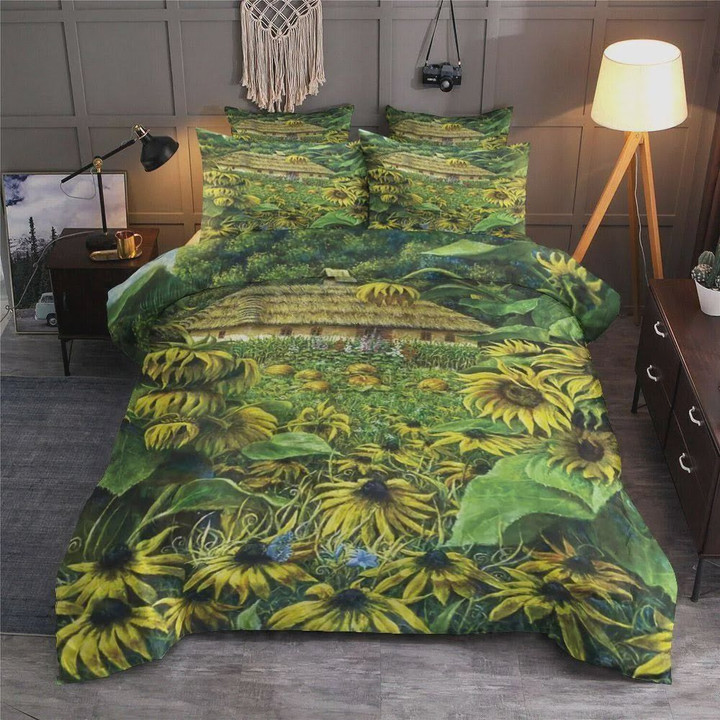 Sunflower Farm In The Countryside Cotton Bed Sheets Spread Comforter Duvet Cover Bedding Sets