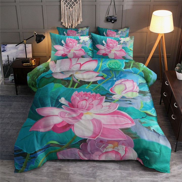 Lotus On The Water Garden Cotton Bed Sheets Spread Comforter Duvet Cover Bedding Sets