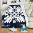 FamilyGater Blanket - Hawaiian Quilt Maui Plant And Hibiscus Premium Blanket - White Indigo - AH J8