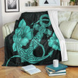FamilyGater Blanket - Hawaiian Anchor Poly Tribal Hibiscus Polynesian Premium Blankets Turquoise - AH - JRC