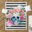 Floral Skull Stripes - Pop Art Sherpa Fleece Blanket