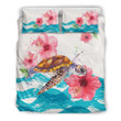 Hawaii Turtle Bedding Set, Honu Hibiscus Duvet Cover And Pillow Case A0