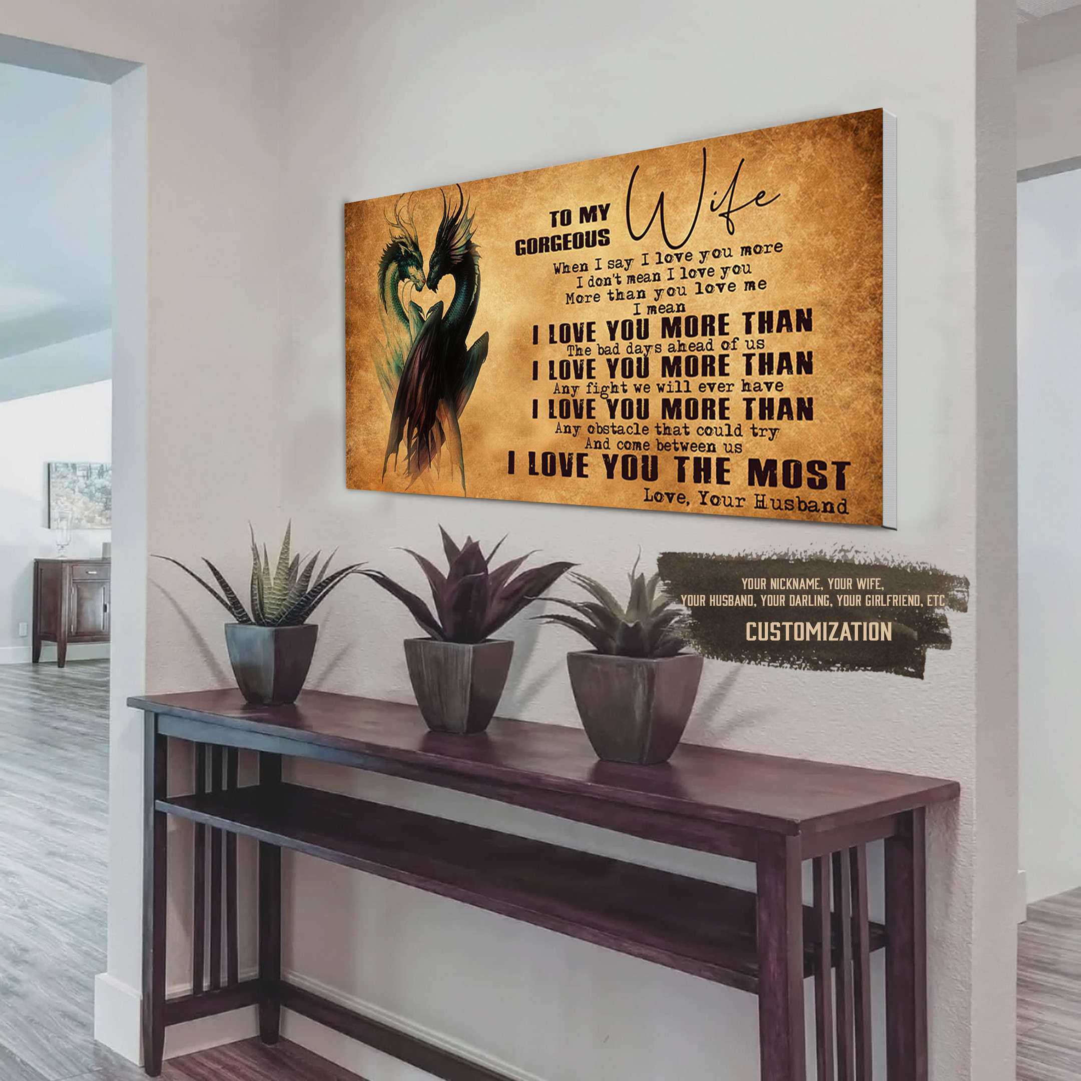 (Da42) Customizable Dragon Poster -Canvas Husband To Wife - I Love You More Than.