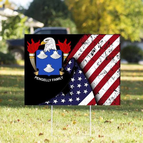 Pengelly USA Crest Yard Sign - Special Grunge Flag - American Family Crest A7