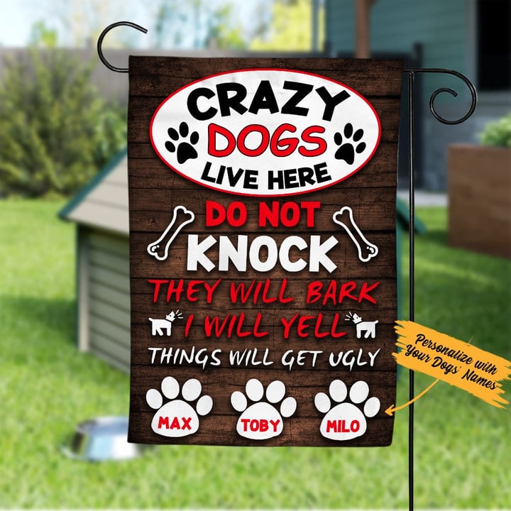 Personalized Crazy Dogs Live Here Garden Flag JL68 65O36
