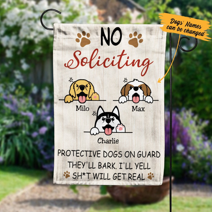 Personalized No Soliciting Barking Dogs Flag AG122 95O57