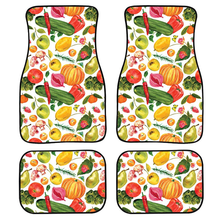 Vegan Fruits And Vegetables Print Front And Back Car Floor Mats