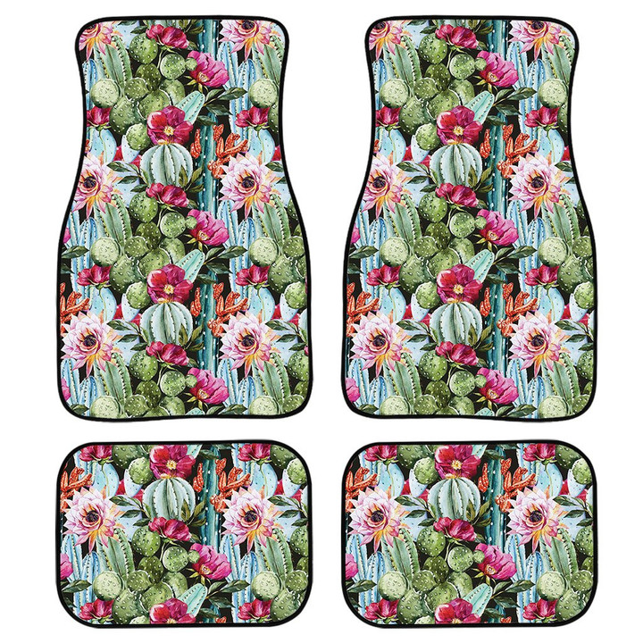 Vintage Cactus And Flower Print Front And Back Car Floor Mats