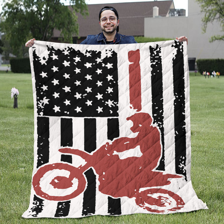USA Flag Bicycle Blankets And Throws - Flag And Men Quilt Blanket - A Gift For Motorcycle Rider