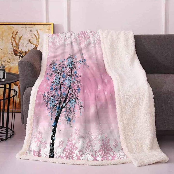 Pink Tree Sherpa Fleece Blanket Rr