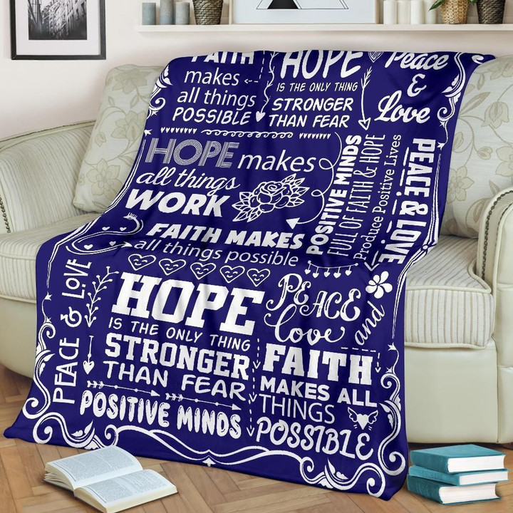 Positive Words Blue Sherpa Fleece Blanket Tl