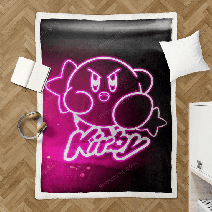 Neon glow Kirby - Retro Gaming Sherpa Fleece Blanket