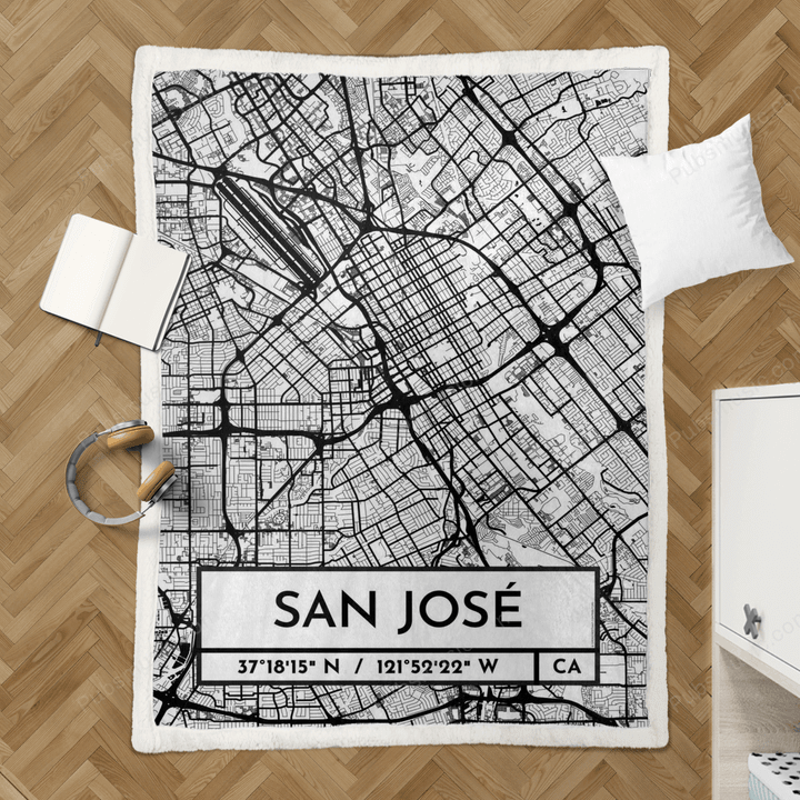 San Jose City Map Design - City Maps Usa Retro Sherpa Fleece Blanket