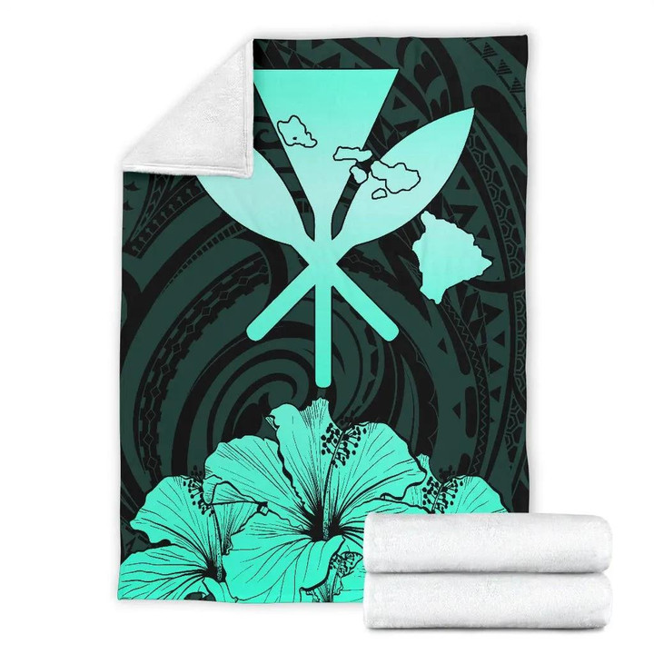 FamilyGater Blanket - Hawaiian Kanaka Premium Blanket Hibiscus Polynesian Love Turquoise J1