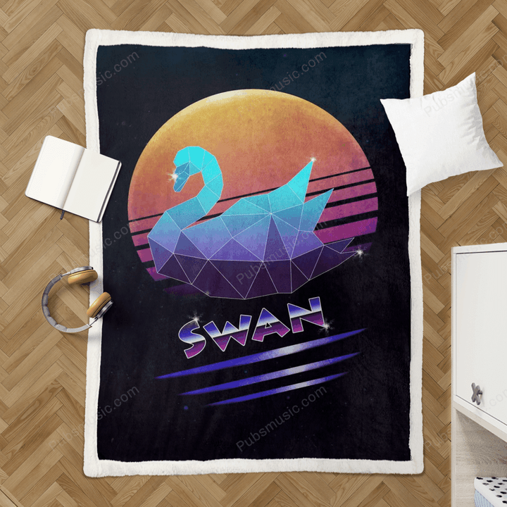 Retro Synthwave Swan - 80S Retro Synthwave Sherpa Fleece Blanket