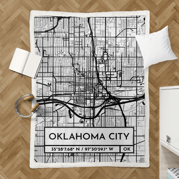 Oklahoma City Map Design - City Maps Usa Retro Sherpa Fleece Blanket