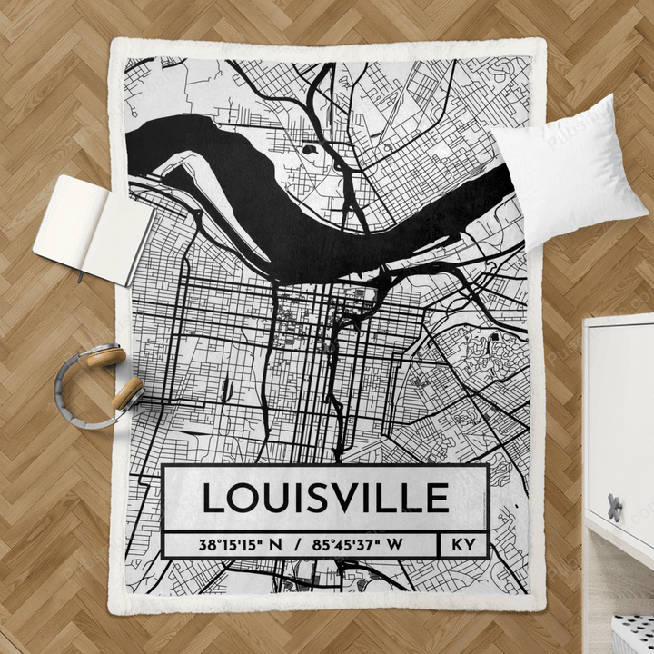 Louisville City Map Design - City Maps Usa Retro Sherpa Fleece Blanket
