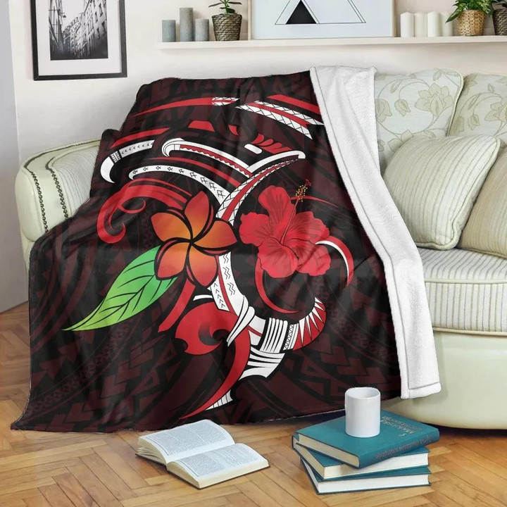FamilyGater Blanket - Hawaiian Hibiscus And Plumeria Flower Polynesian Premium Blankets - AH - J4C