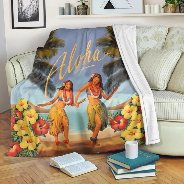 FamilyGater Blanket - Hawaiian Aloha Hula Girl Hibiscus Polynesian Premium Blankets - AH - K5