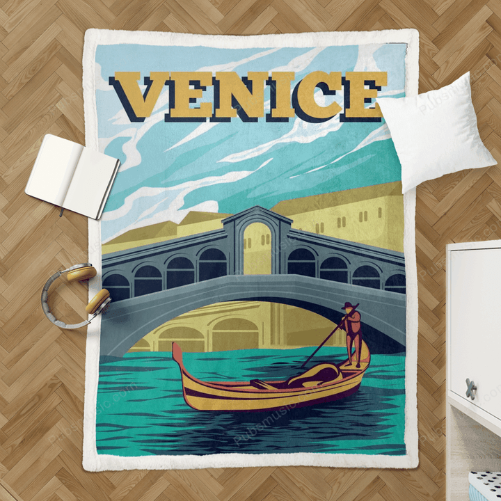 Retro Venice Wall Art - Retro Vintage Collection Sherpa Fleece Blanket