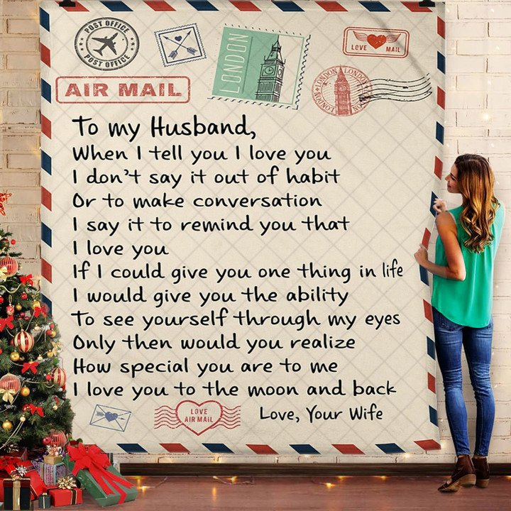 To My Husband - I Love You To The Moon And Back Quilt Blanket - Meaningful Letter To Her Husband Blanket