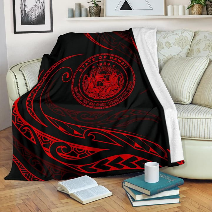 FamilyGater Blanket - Hawaii Coat Of Arms Premium Blanket - Red - Frida Style - AH J91