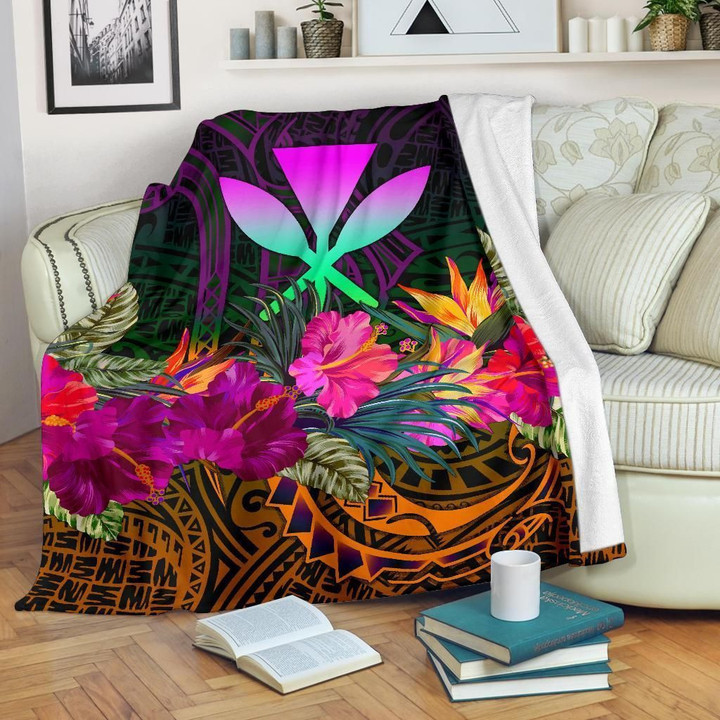 FamilyGater Blanket - \bPolynesian Hawaii Kanaka Maoli Premium Blanket - Summer Hibiscus - BN15