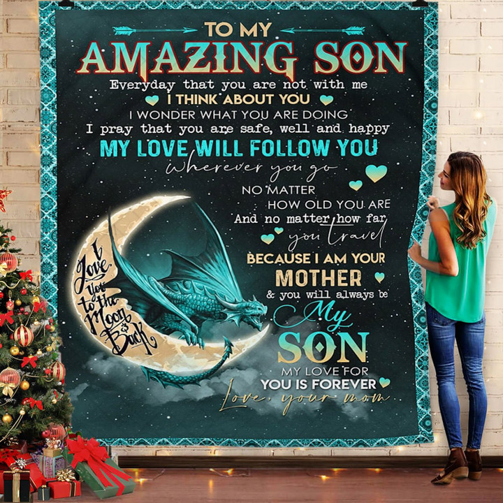 To My Son - Dragon And Moon - My Love Will Follow You Blanket