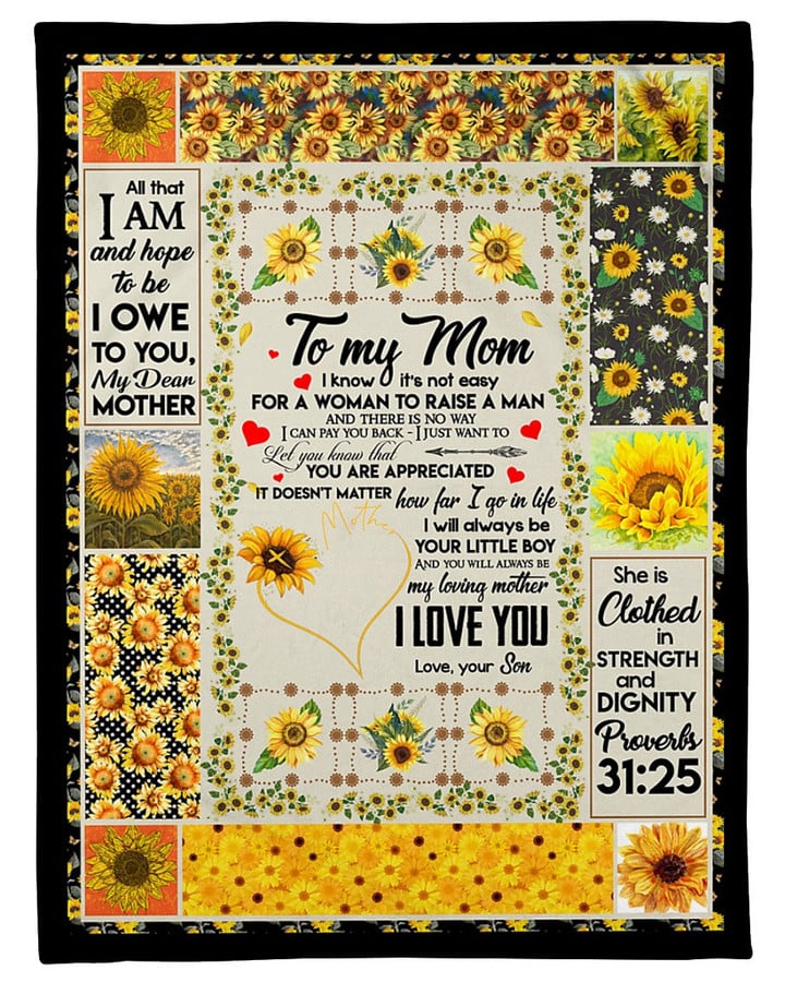SON TO MOM Mother's Day She is clothed in strength and dignity Sunflower Fleece Blanket