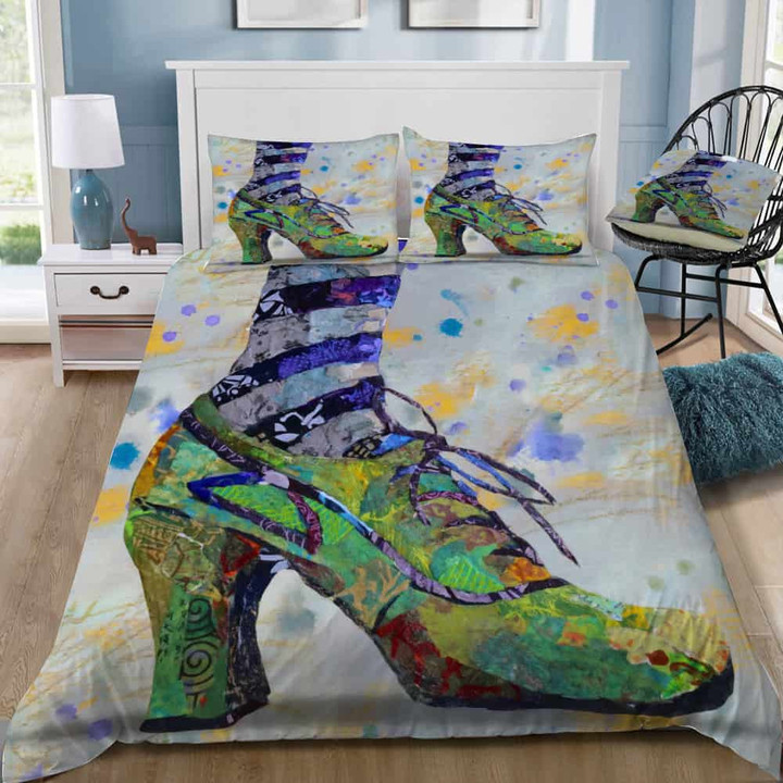 Green Witch Shoe Study Bedding Set (Duvet Cover & Pillow Shams)