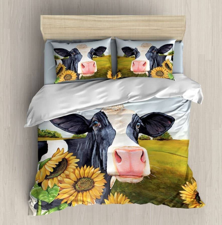 Cow Sunflower Cow Farm Ct Bedding Set Bevrlo