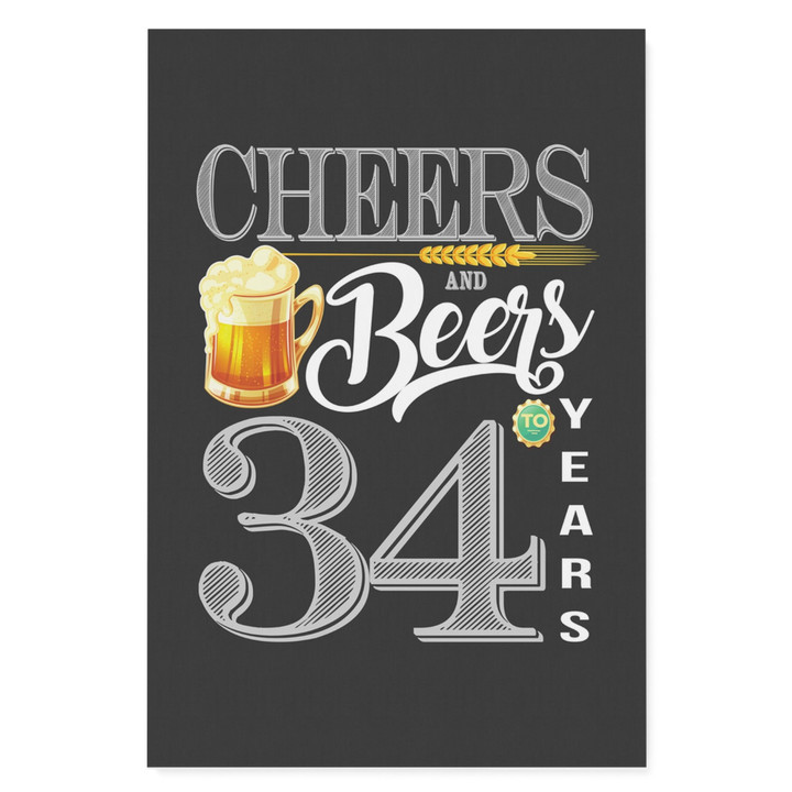 34Th Birthday Cheers And Beers To 34 Years Portrait Matte Canvas