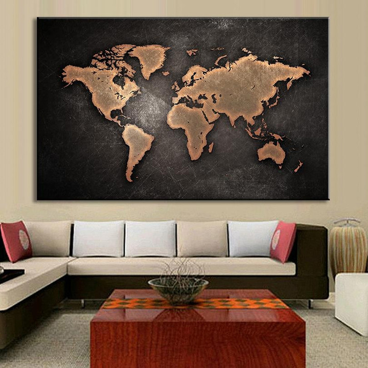 1 Pcs/Set Huge Black World Map Paintings Print On Canvas Hd Abstract World Map Canvas Painting Office Wall Art Home Decor