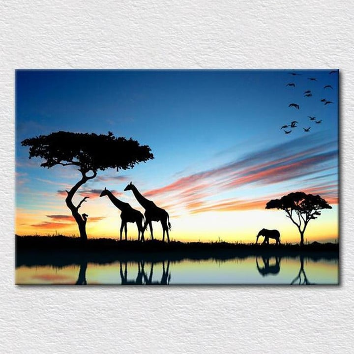 Africa Africa Giraffe In The Sunset By Juwe Full Hd Personalized Customized Canvas Art Wall Art Wall Decor