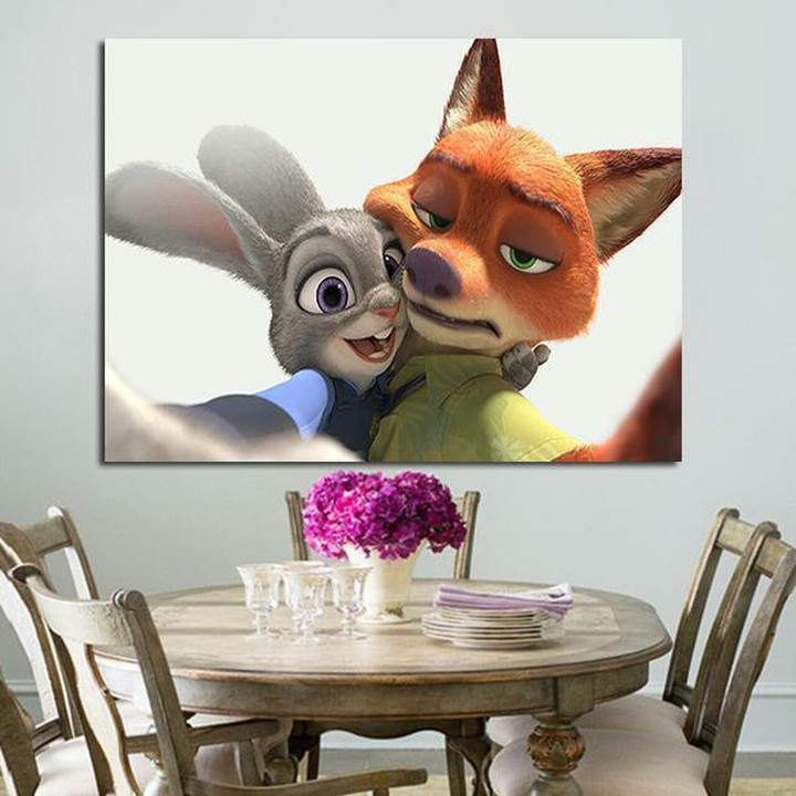1 Panel Nick Wilde And Judy Hopps Selfies In Zootopia Wall Art Canvas