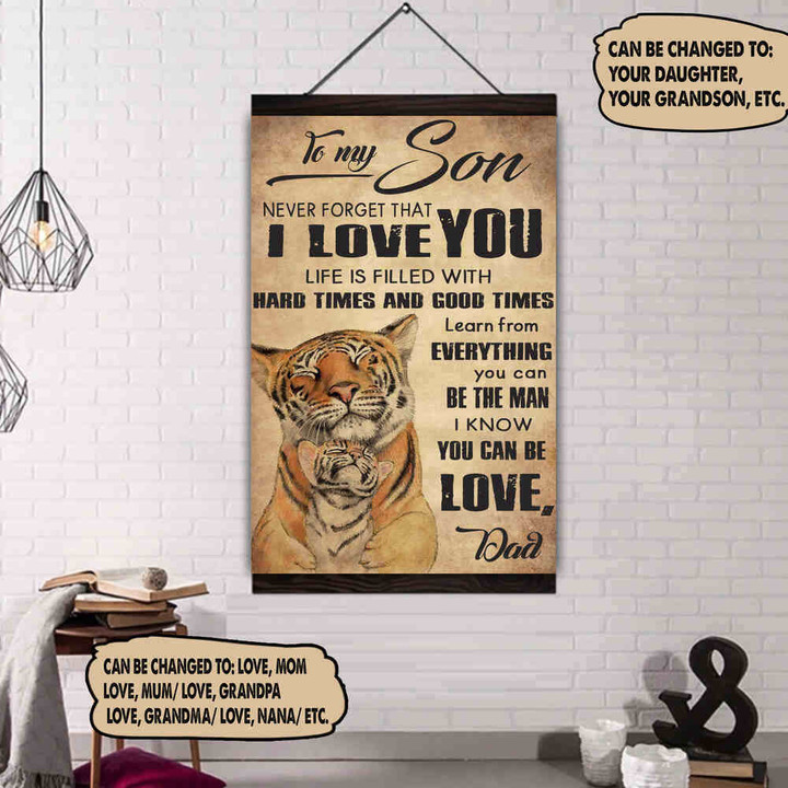 (Xh323) Customizable Tiger Hanging Canvas – Dad To Son- I Love You.