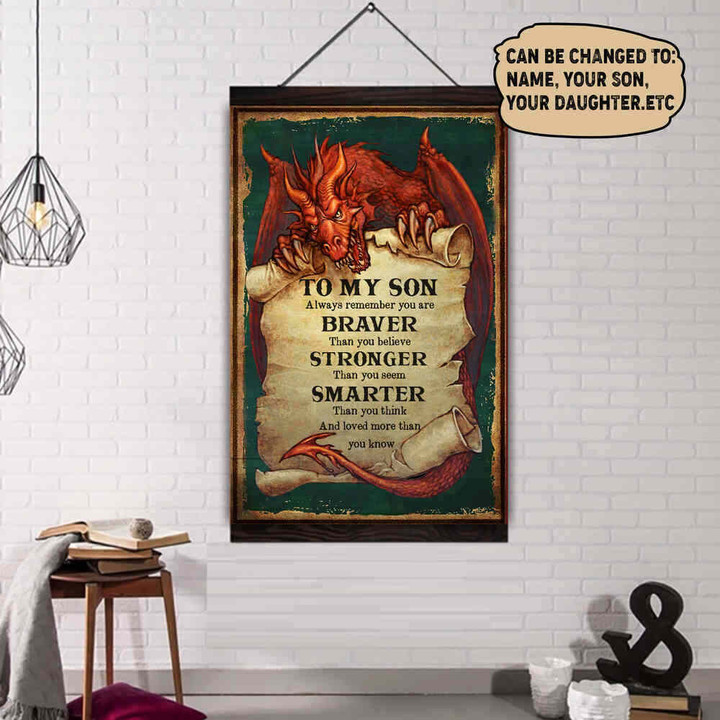 (Xh311) Customizable Dragon Hanging Canvas – To My Son- Braver.