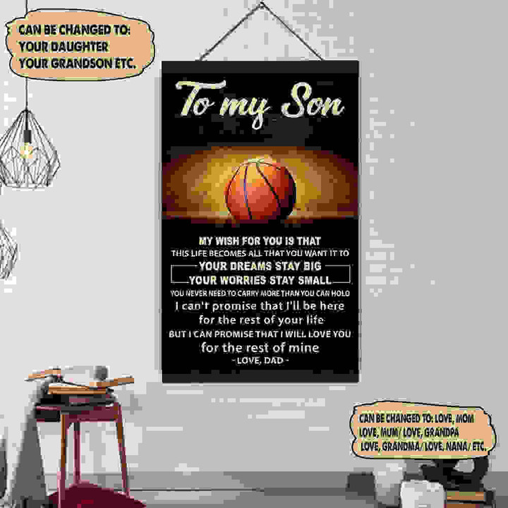 (Qh386) Customizable Basketball Hanging Canvas – Dad To Son- Rest Of Mine.