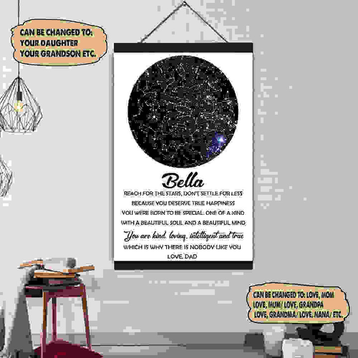 (Qh382) Customizable Star Map Hanging Canvas- Dad To Bella- Nobody Like You.