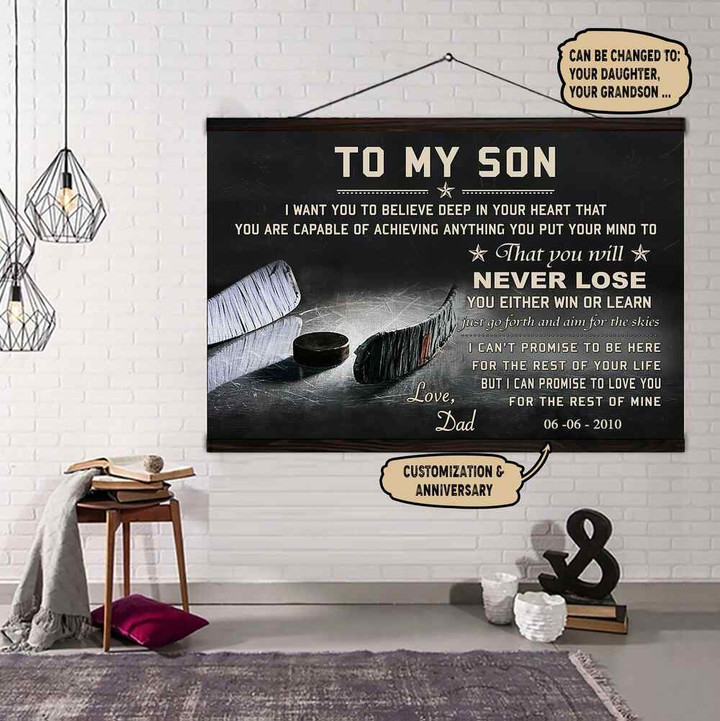 (Qh170) Hockey Canvas Hanging Canvas- Dad To Son- Never Lose.