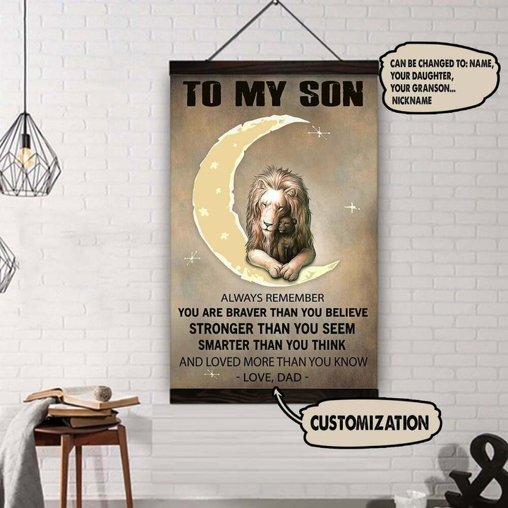 (Lp30) Customizable Lion Canvas With The Wood Frame-Dad To Son- Always Remember.