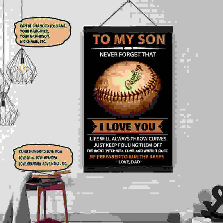 (Lp144) Customizable Baseball Canvas – Dad To Son- Run The Bases.